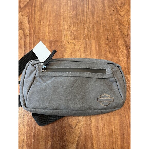 Harley Davidson Gray Canvas Cross Body Bag Zipper Closure - Picture 2 of 5